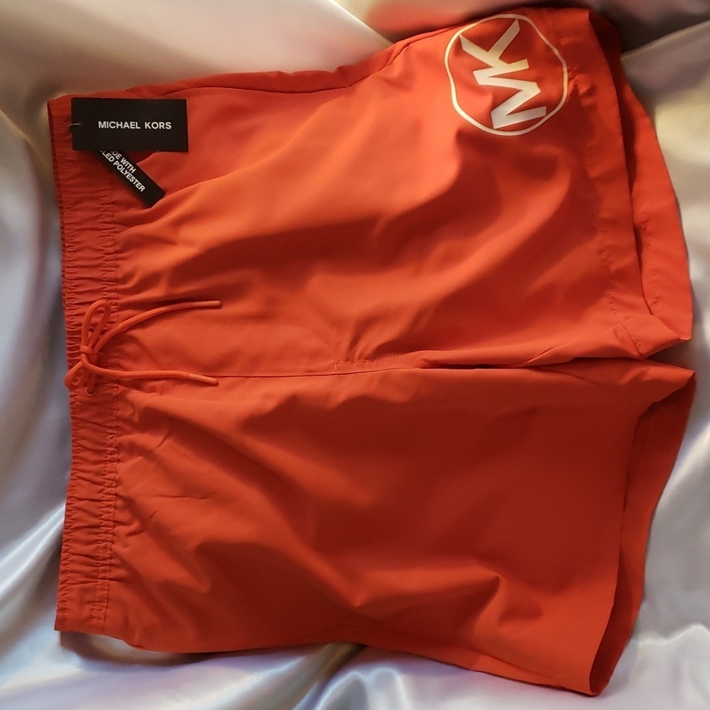 Michael Kors NWT Men's Orange Swim Trunks with White MK Logo